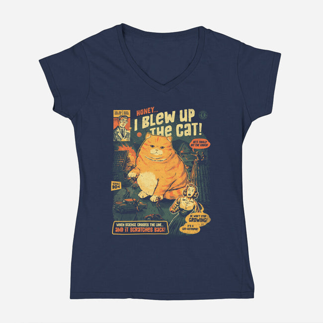 Honey I Blew Up The Cat-Womens-V-Neck-Tee-eduely