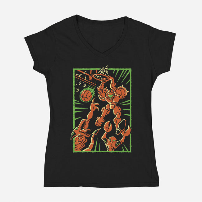 Space Slam-Womens-V-Neck-Tee-Henrique Torres