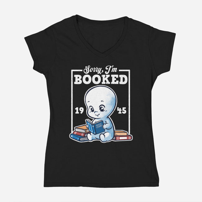 Booked Friendly Ghost-Womens-V-Neck-Tee-NemiMakeit