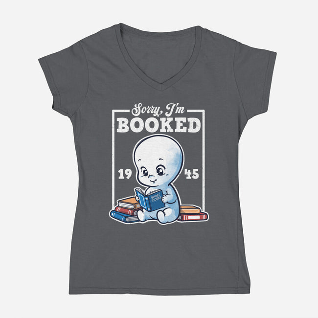Booked Friendly Ghost-Womens-V-Neck-Tee-NemiMakeit