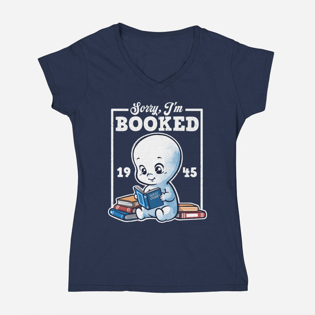 Booked Friendly Ghost-Womens-V-Neck-Tee-NemiMakeit