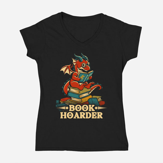 Book Hoarder Dragon-Womens-V-Neck-Tee-worlddominationforcats