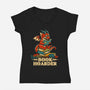 Book Hoarder Dragon-Womens-V-Neck-Tee-worlddominationforcats