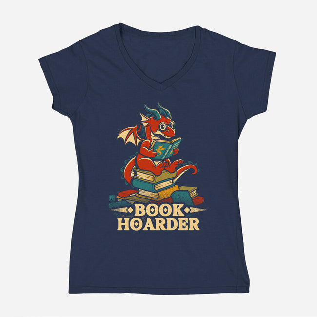 Book Hoarder Dragon-Womens-V-Neck-Tee-worlddominationforcats