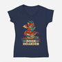 Book Hoarder Dragon-Womens-V-Neck-Tee-worlddominationforcats