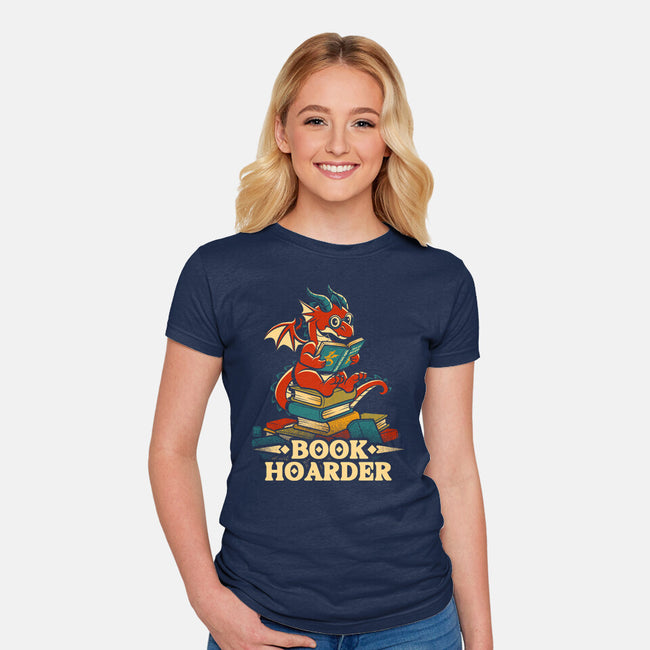 Book Hoarder Dragon-Womens-Fitted-Tee-worlddominationforcats