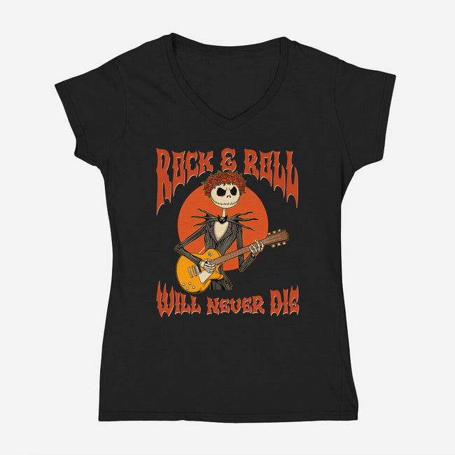 Rock Will Never Die-Womens-V-Neck-Tee-P1yu5h