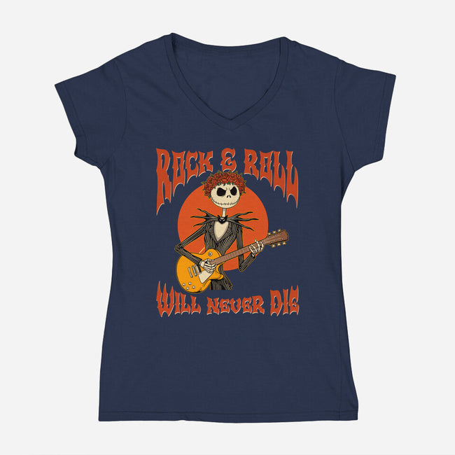 Rock Will Never Die-Womens-V-Neck-Tee-P1yu5h