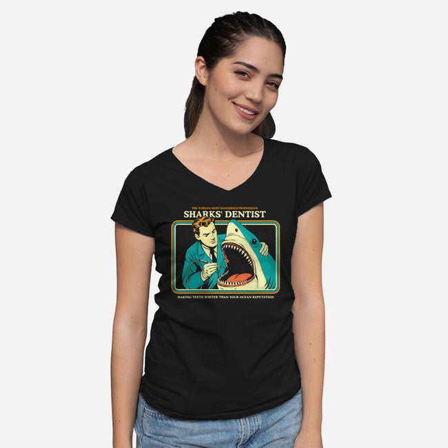 Sharks Dentist-Womens-V-Neck-Tee-Eoli Studio