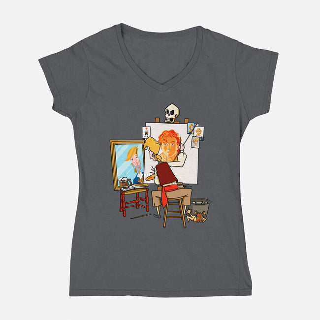 Guybrush Triple Self-Portrait-Womens-V-Neck-Tee-jasesa