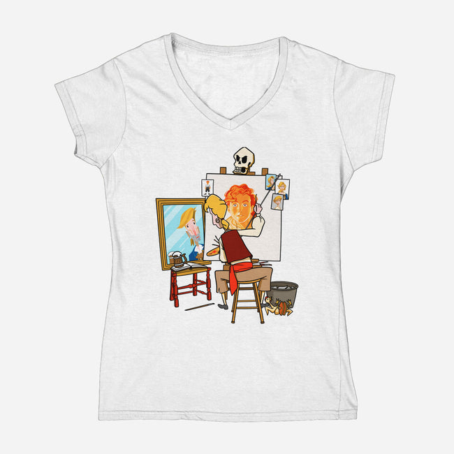Guybrush Triple Self-Portrait-Womens-V-Neck-Tee-jasesa