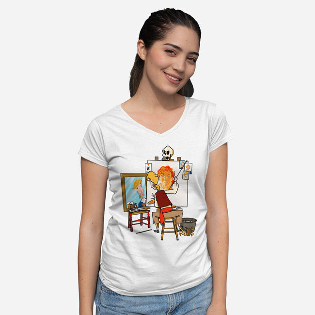 Guybrush Triple Self-Portrait-Womens-V-Neck-Tee-jasesa