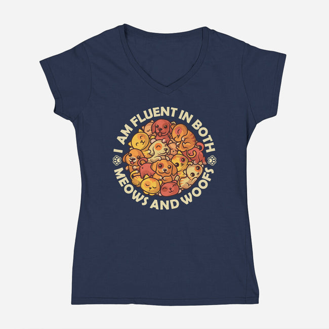 Fluent In Meows And Woofs-Womens-V-Neck-Tee-erion_designs
