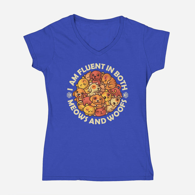 Fluent In Meows And Woofs-Womens-V-Neck-Tee-erion_designs