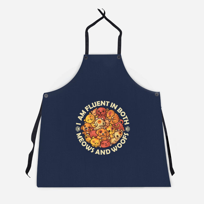 Fluent In Meows And Woofs-Unisex-Kitchen-Apron-erion_designs