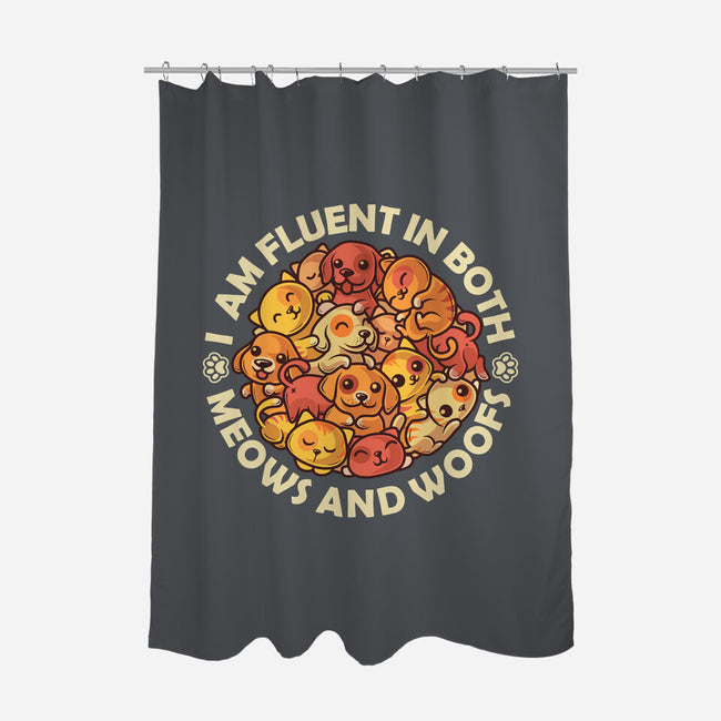 Fluent In Meows And Woofs-None-Polyester-Shower Curtain-erion_designs