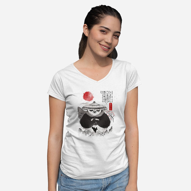 Po The Dragon Warrior-Womens-V-Neck-Tee-grevalra