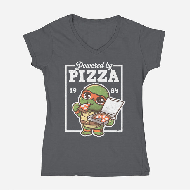 Turtle Powered By Pizza-Womens-V-Neck-Tee-NemiMakeit
