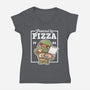 Turtle Powered By Pizza-Womens-V-Neck-Tee-NemiMakeit