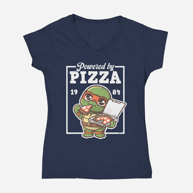 Turtle Powered By Pizza-Womens-V-Neck-Tee-NemiMakeit