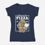 Turtle Powered By Pizza-Womens-V-Neck-Tee-NemiMakeit
