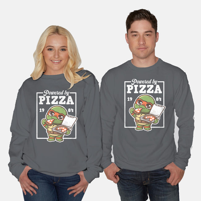 Turtle Powered By Pizza-Unisex-Crew Neck-Sweatshirt-NemiMakeit