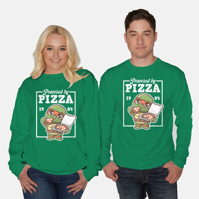Turtle Powered By Pizza-Unisex-Crew Neck-Sweatshirt-NemiMakeit