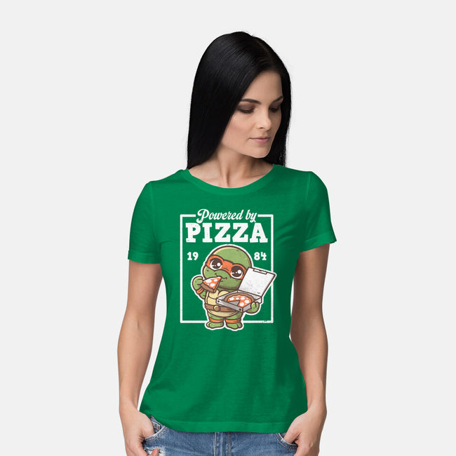 Turtle Powered By Pizza-Womens-Basic-Tee-NemiMakeit