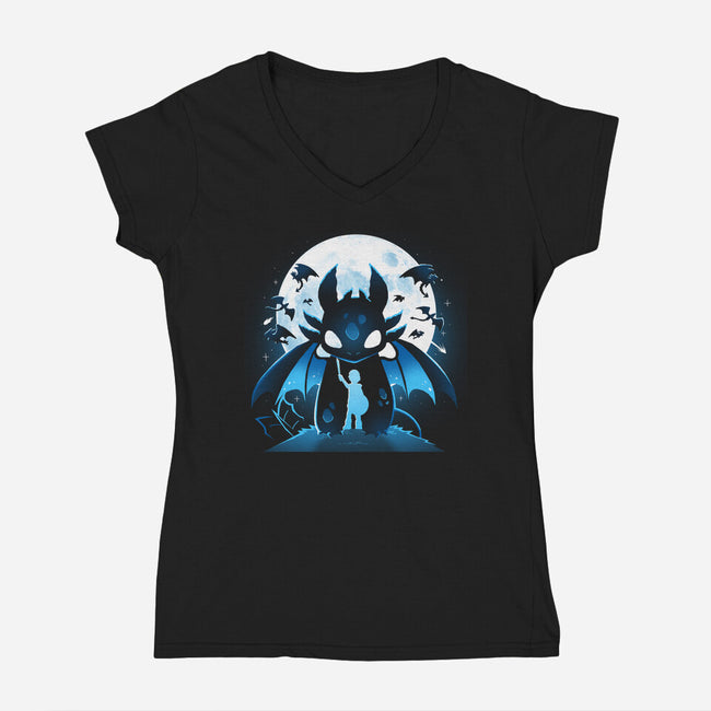 Dragon Fly Moon-Womens-V-Neck-Tee-Vallina84