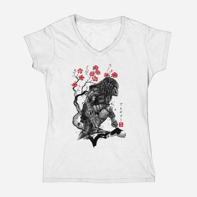 Jungle Hunter Sumi-e-Womens-V-Neck-Tee-DrMonekers