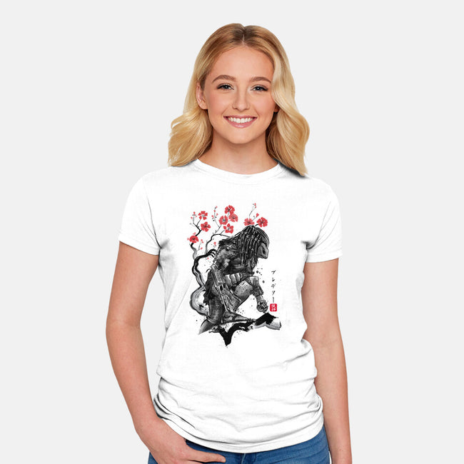 Jungle Hunter Sumi-e-Womens-Fitted-Tee-DrMonekers