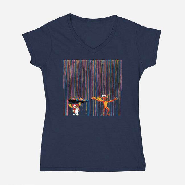 Colorful Rain-Womens-V-Neck-Tee-Raffiti