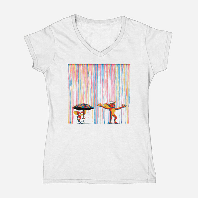 Colorful Rain-Womens-V-Neck-Tee-Raffiti