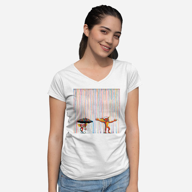 Colorful Rain-Womens-V-Neck-Tee-Raffiti