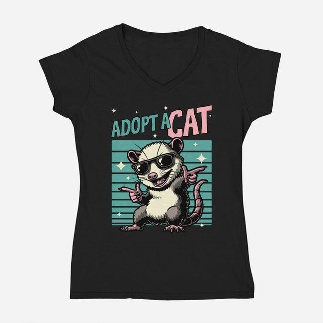 Possum Adopt A Cat-Womens-V-Neck-Tee-Studio Mootant