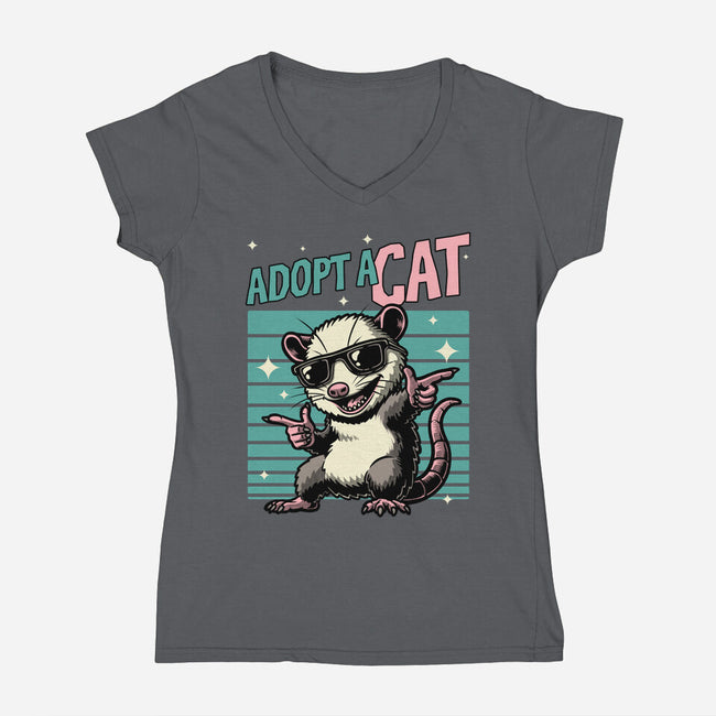 Possum Adopt A Cat-Womens-V-Neck-Tee-Studio Mootant