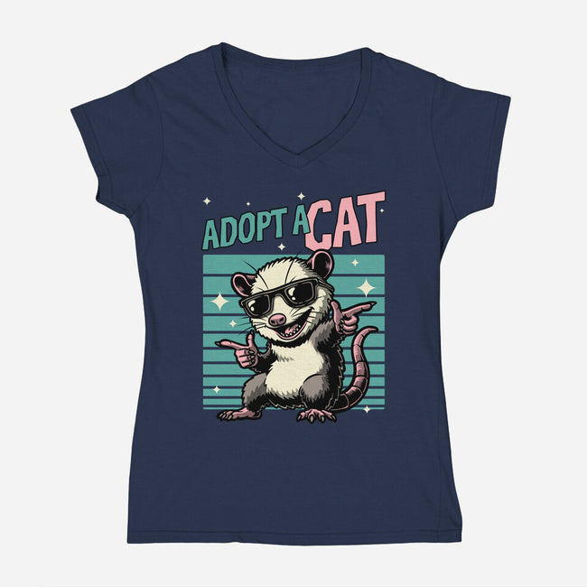 Possum Adopt A Cat-Womens-V-Neck-Tee-Studio Mootant