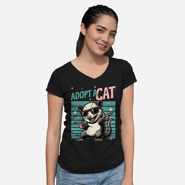 Possum Adopt A Cat-Womens-V-Neck-Tee-Studio Mootant