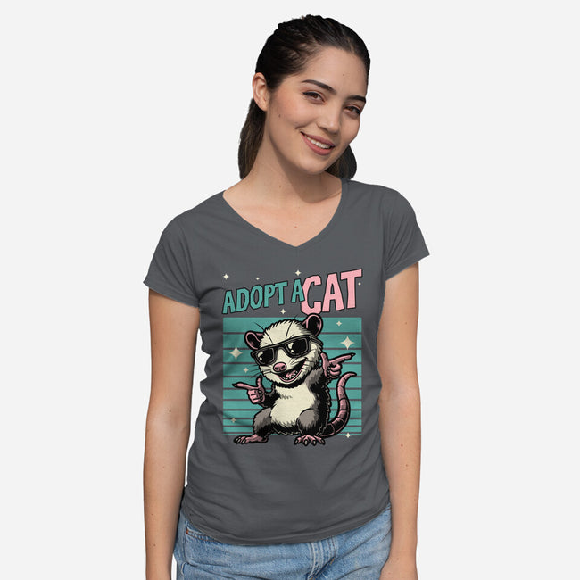 Possum Adopt A Cat-Womens-V-Neck-Tee-Studio Mootant