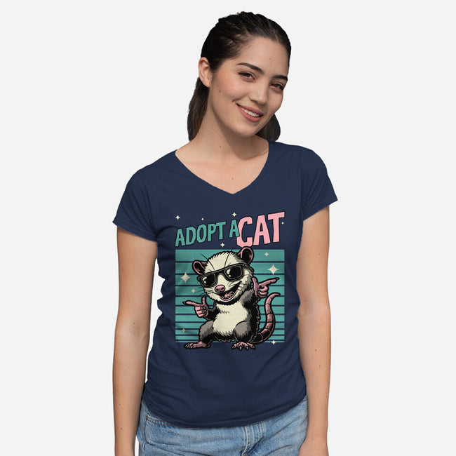 Possum Adopt A Cat-Womens-V-Neck-Tee-Studio Mootant