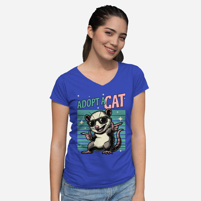Possum Adopt A Cat-Womens-V-Neck-Tee-Studio Mootant