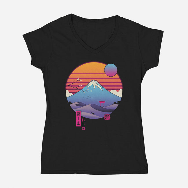 Retro Wave Fuji-Womens-V-Neck-Tee-vp021