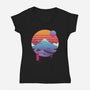 Retro Wave Fuji-Womens-V-Neck-Tee-vp021