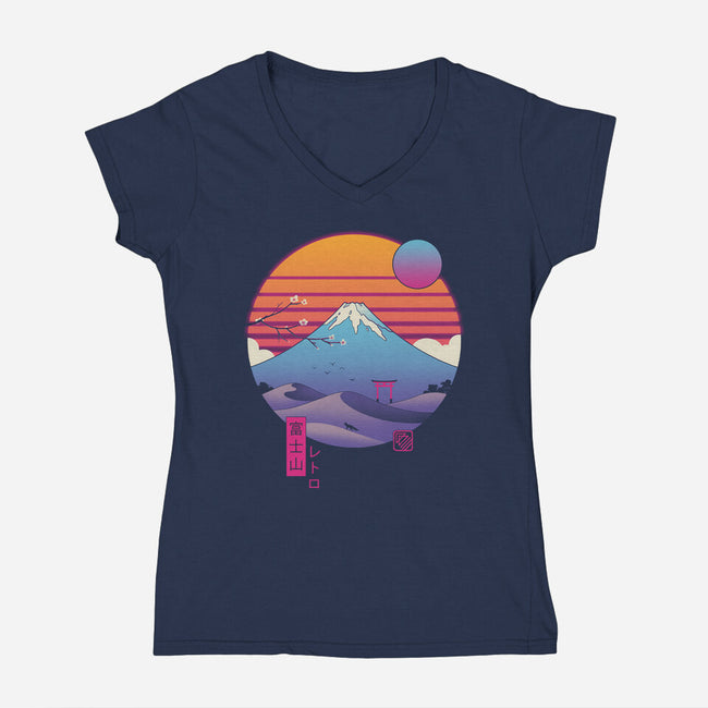 Retro Wave Fuji-Womens-V-Neck-Tee-vp021