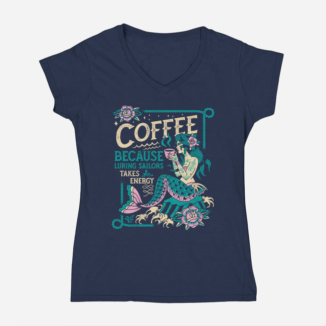 Coffee Mermaid-Womens-V-Neck-Tee-Nemons