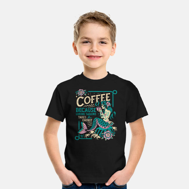 Coffee Mermaid-Youth-Basic-Tee-Nemons