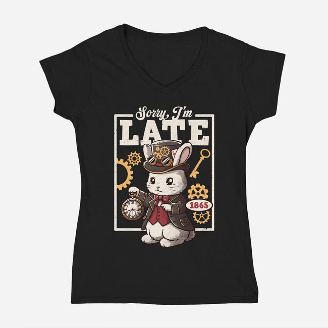 Steampunk White Rabbit-Womens-V-Neck-Tee-NemiMakeit