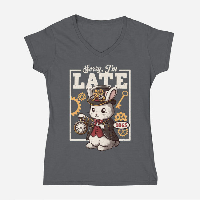 Steampunk White Rabbit-Womens-V-Neck-Tee-NemiMakeit