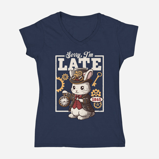 Steampunk White Rabbit-Womens-V-Neck-Tee-NemiMakeit