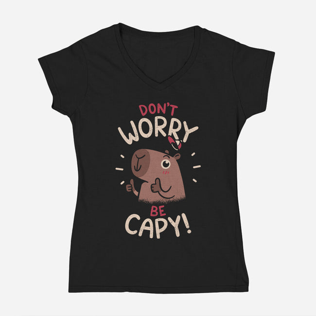 Don't Worry Be Capy-Womens-V-Neck-Tee-rarpoint